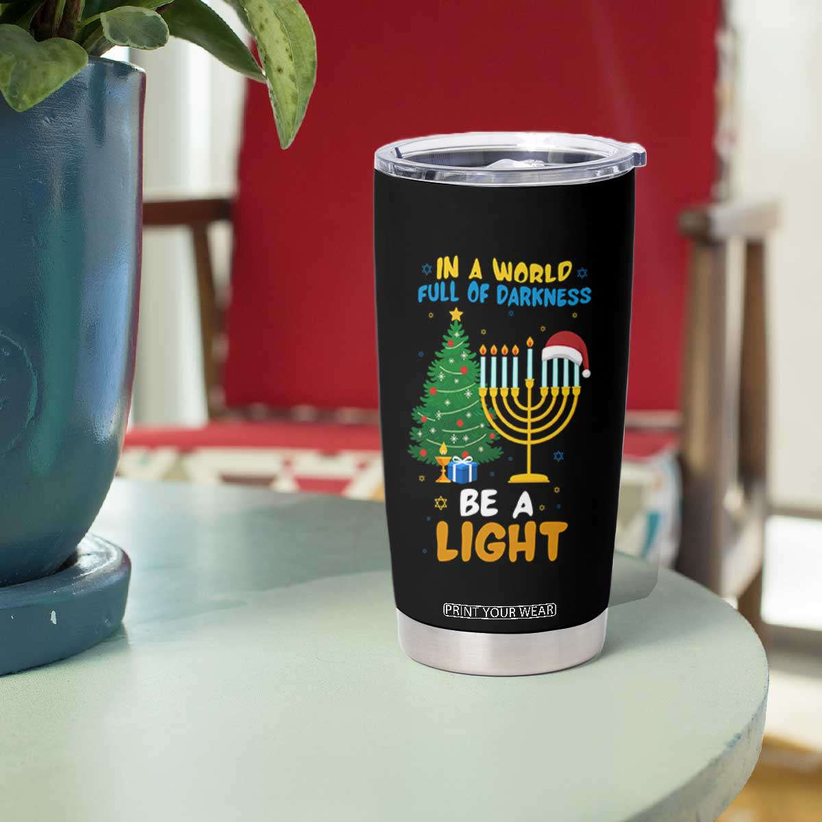 Be A Light Christmas Hanukkah Tumbler Cup Interfaith Family Gift TS12 Print Your Wear