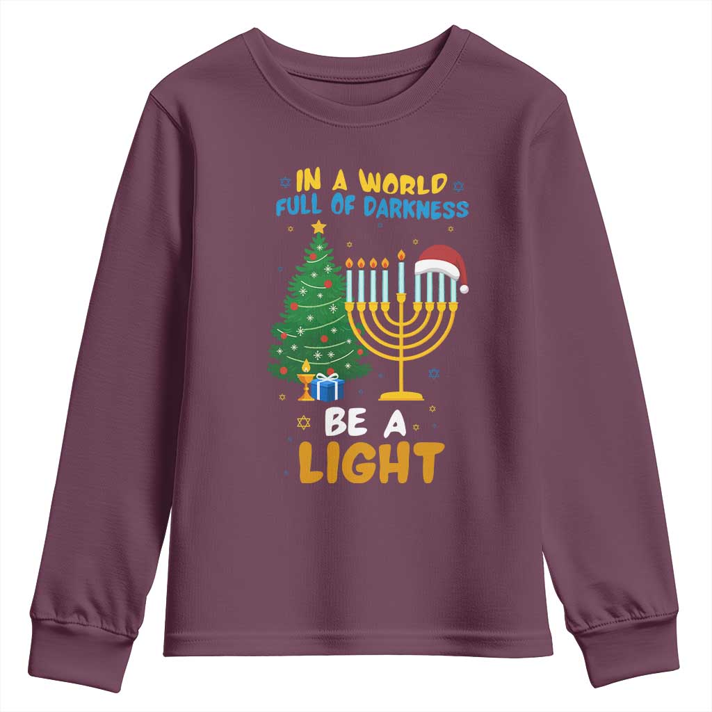 Be A Light Christmas Hanukkah Youth Sweatshirt Interfaith Family Gift TS12 Maroon Print Your Wear