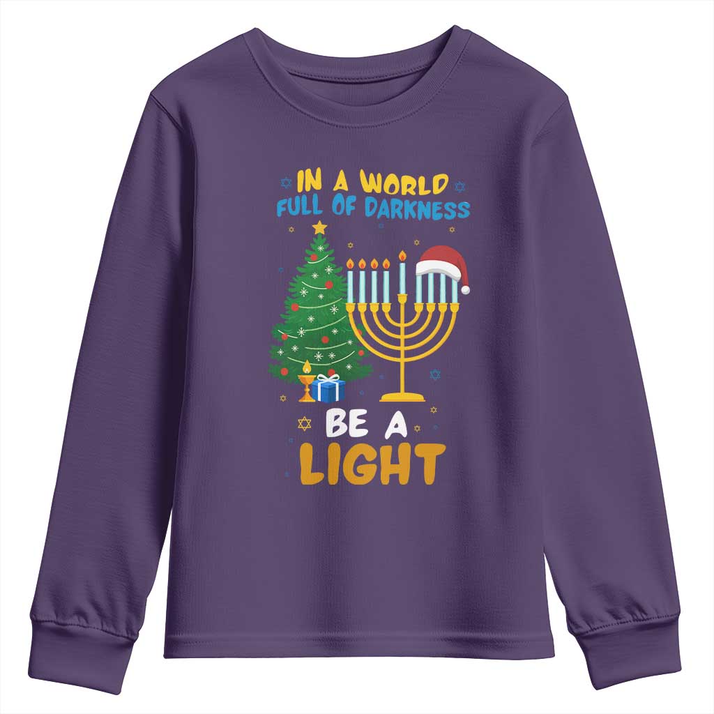Be A Light Christmas Hanukkah Youth Sweatshirt Interfaith Family Gift TS12 Purple Print Your Wear