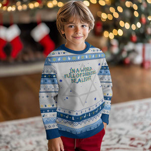 In A World Full Of Darkness Be A Light Hanukkah Ugly Sweater Christmas Quote Gift TS12 Gray Blue Print Your Wear