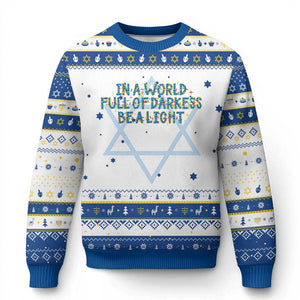 In A World Full Of Darkness Be A Light Hanukkah Ugly Sweater Christmas Quote Gift TS12 White Royal Blue Print Your Wear