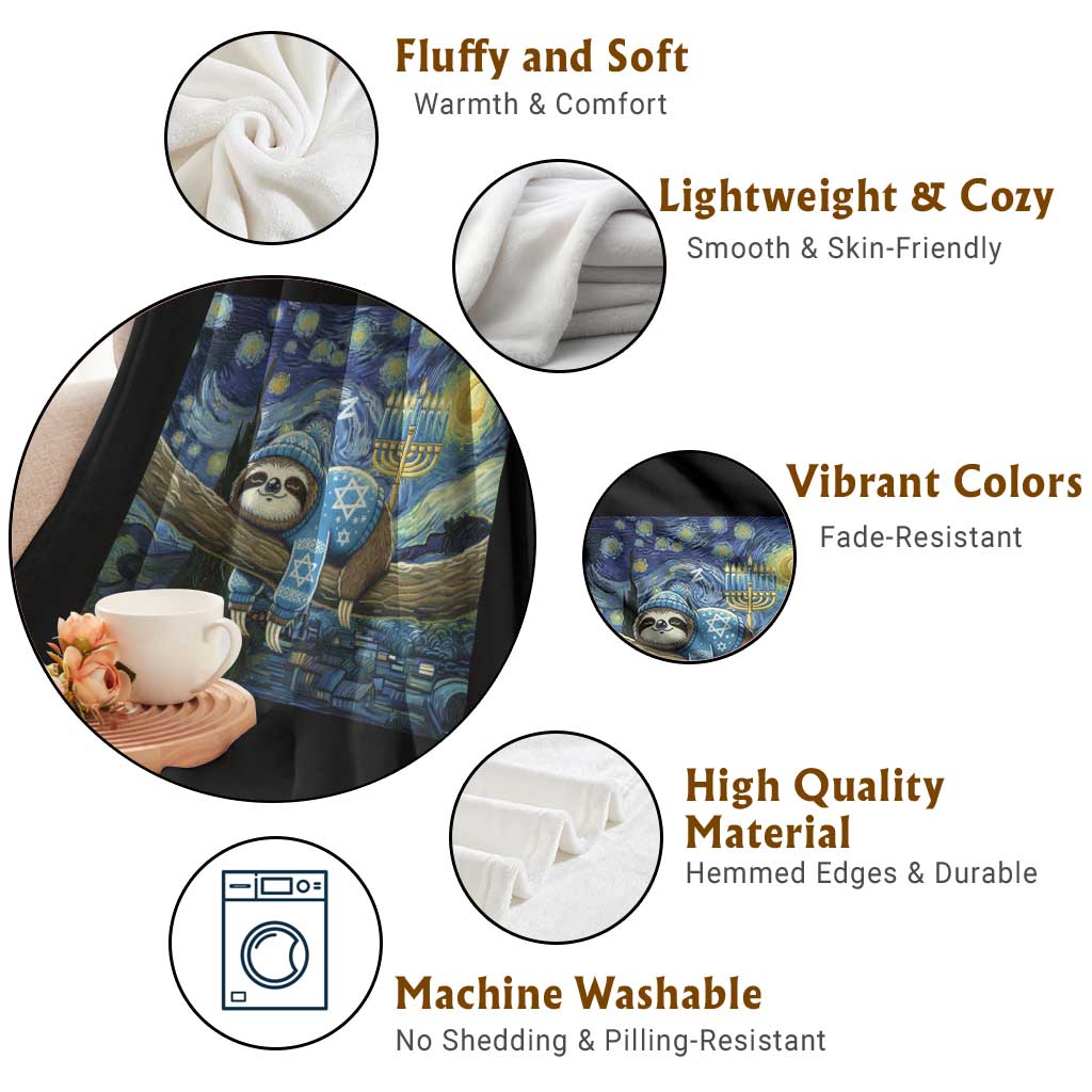 Funny Hanukkah Sloth Throw Blanket Van Gogh Starry Night Jewish Gift TS12 Print Your Wear