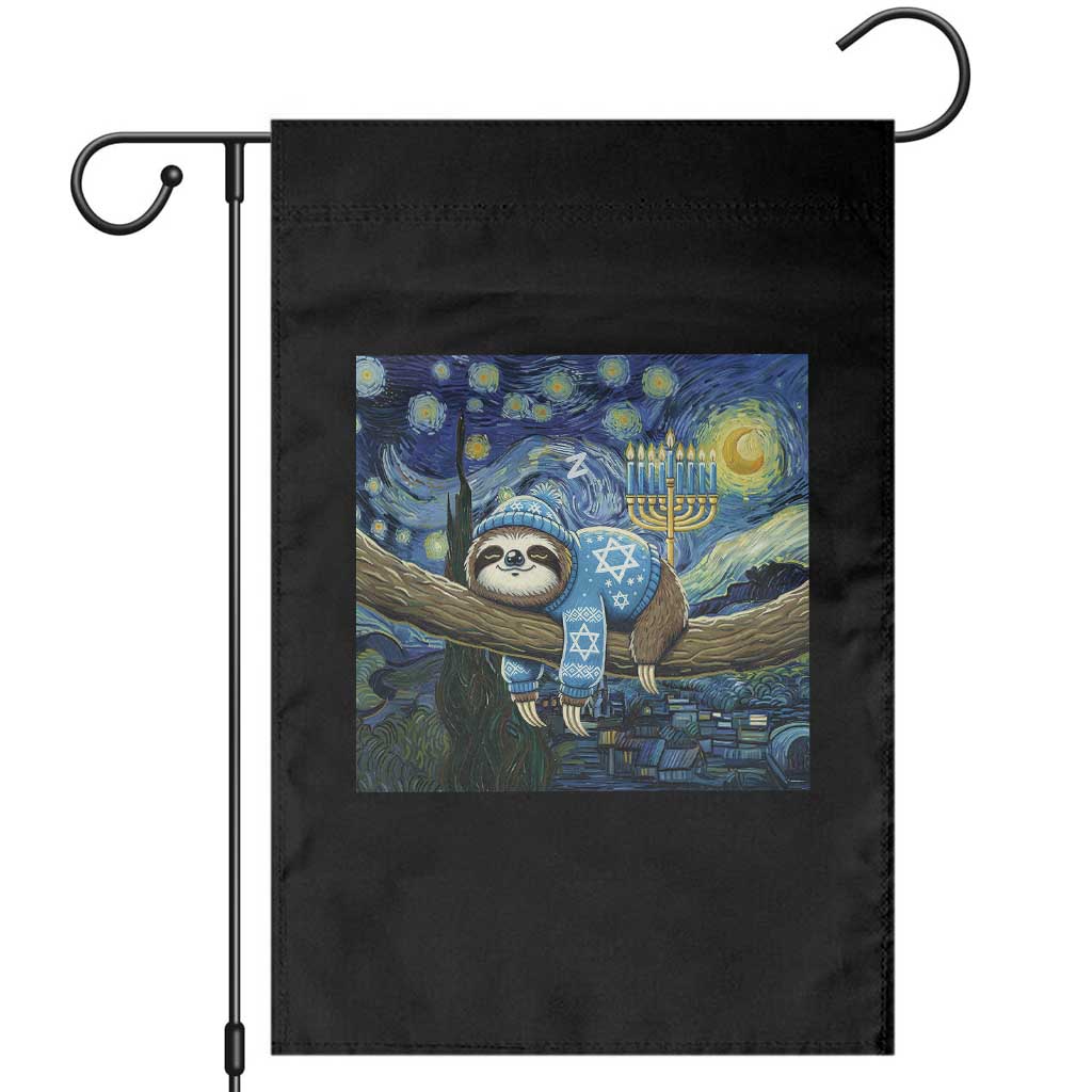Funny Hanukkah Sloth Garden Flag Van Gogh Starry Night Jewish Gift TS12 Black Print Your Wear