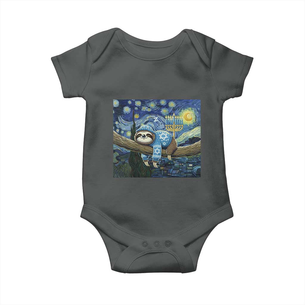 Funny Hanukkah Sloth Baby Onesie Van Gogh Starry Night Jewish Gift TS12 Dark Heather Print Your Wear