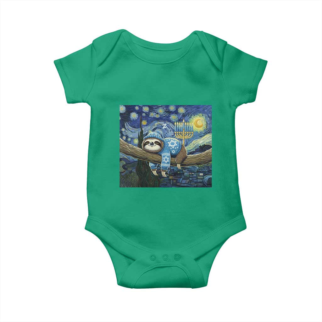 Funny Hanukkah Sloth Baby Onesie Van Gogh Starry Night Jewish Gift TS12 Irish Green Print Your Wear