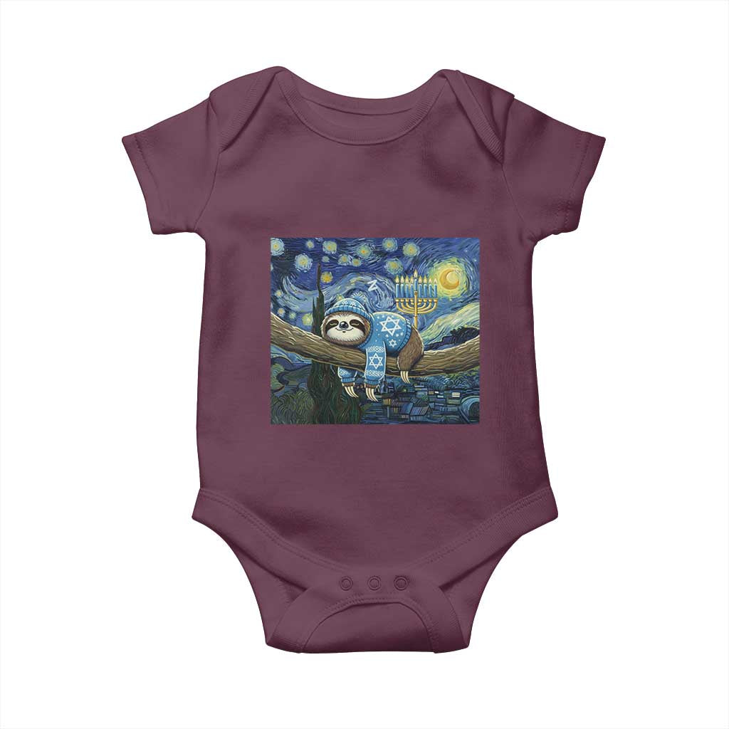 Funny Hanukkah Sloth Baby Onesie Van Gogh Starry Night Jewish Gift TS12 Maroon Print Your Wear