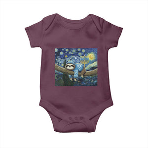 Funny Hanukkah Sloth Baby Onesie Van Gogh Starry Night Jewish Gift TS12 Maroon Print Your Wear