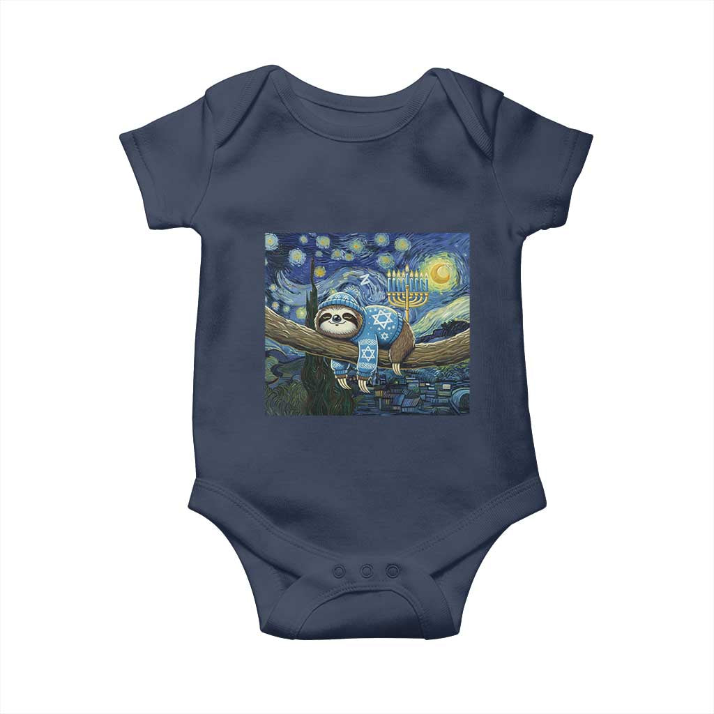 Funny Hanukkah Sloth Baby Onesie Van Gogh Starry Night Jewish Gift TS12 Navy Print Your Wear