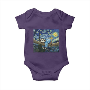 Funny Hanukkah Sloth Baby Onesie Van Gogh Starry Night Jewish Gift TS12 Purple Print Your Wear