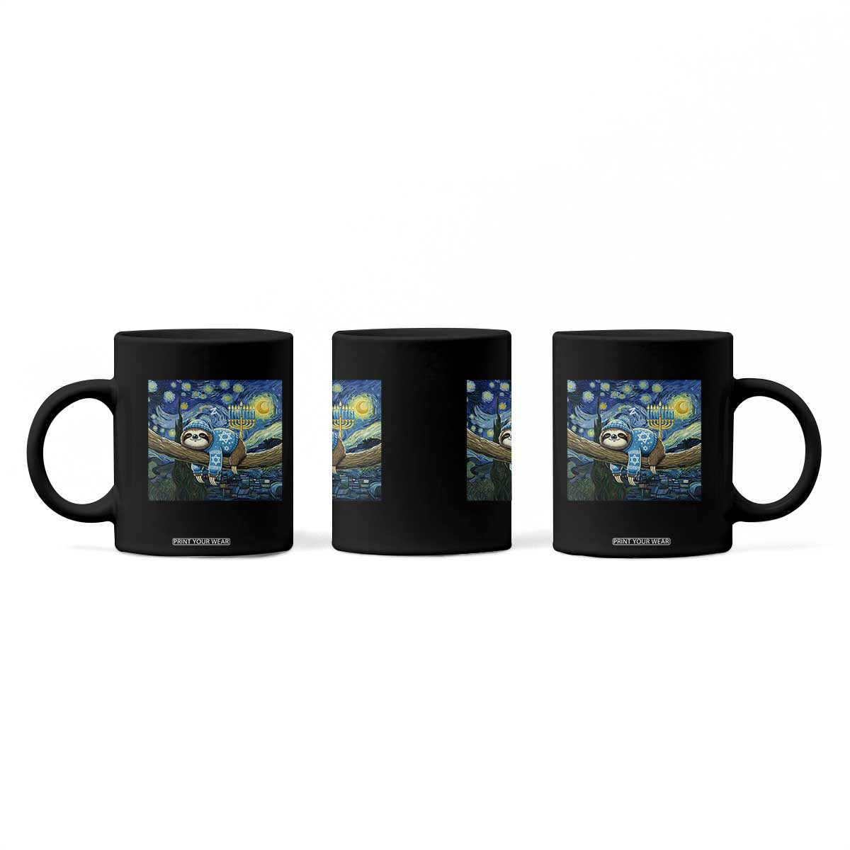Funny Hanukkah Sloth Coffee Mug Van Gogh Starry Night Jewish Gift TS12 Print Your Wear