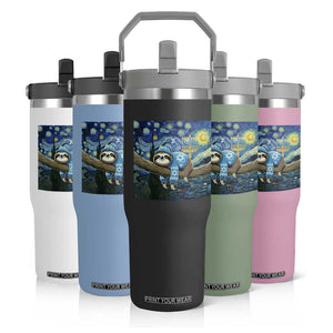 Funny Hanukkah Sloth Flip Straw Tumbler Van Gogh Starry Night Jewish Gift TS12 Print Your Wear