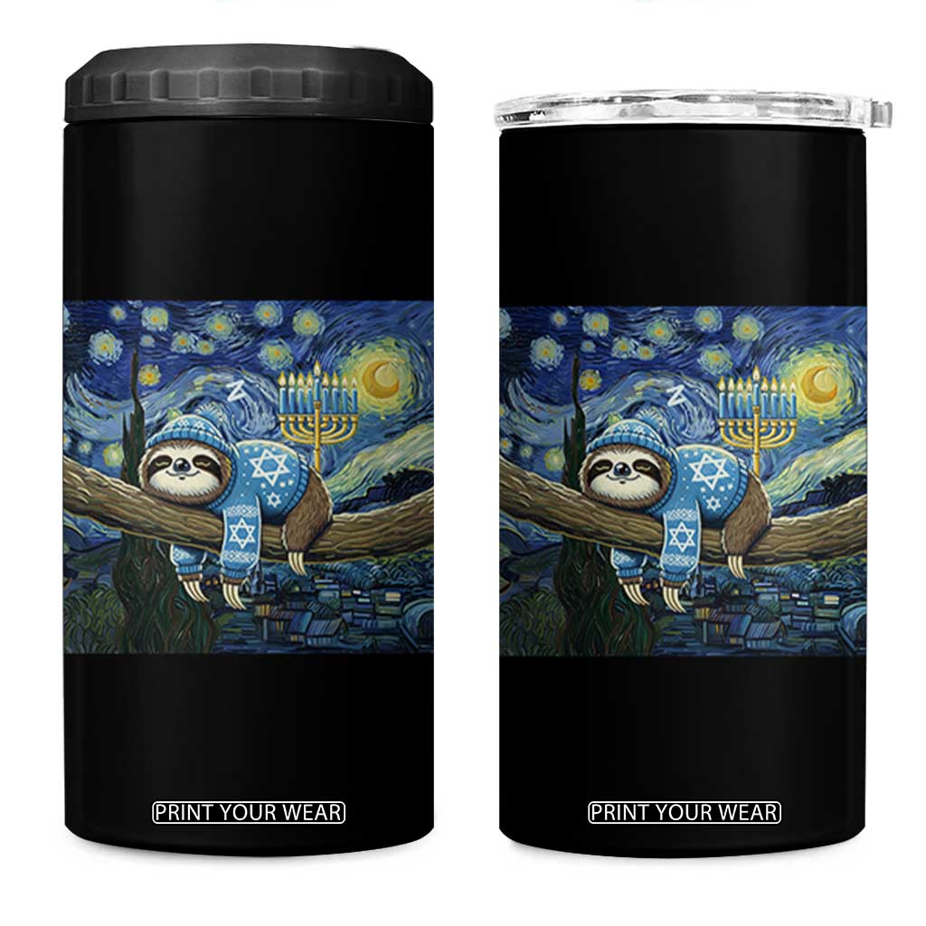 Funny Hanukkah Sloth 4 in 1 Can Cooler Tumbler Van Gogh Starry Night Jewish Gift TS12 One Size: 16 oz Black Print Your Wear