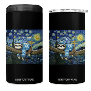 Funny Hanukkah Sloth 4 in 1 Can Cooler Tumbler Van Gogh Starry Night Jewish Gift TS12 One Size: 16 oz Black Print Your Wear