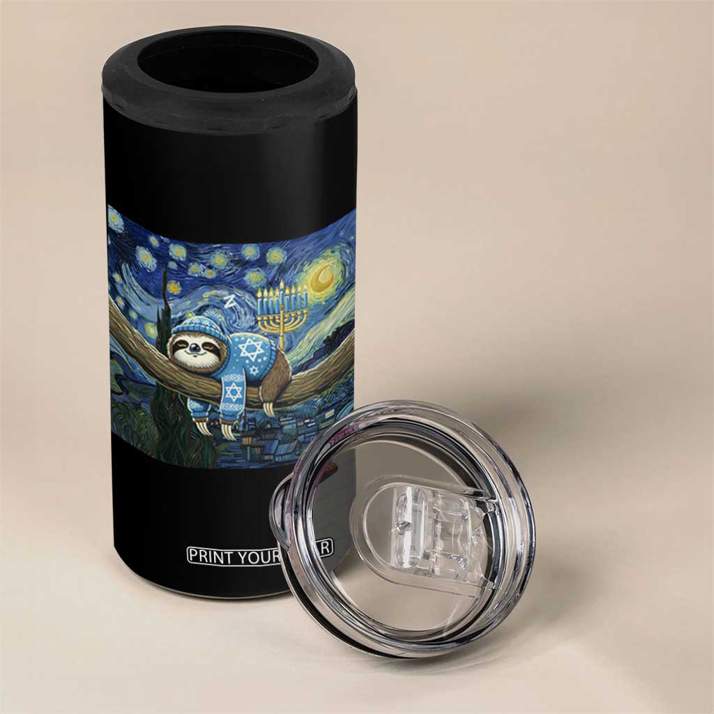 Funny Hanukkah Sloth 4 in 1 Can Cooler Tumbler Van Gogh Starry Night Jewish Gift TS12 Print Your Wear