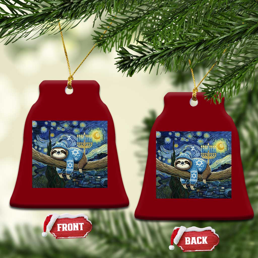 Funny Hanukkah Sloth Ceramic Ornament Van Gogh Starry Night Jewish Gift TS12 Print Your Wear