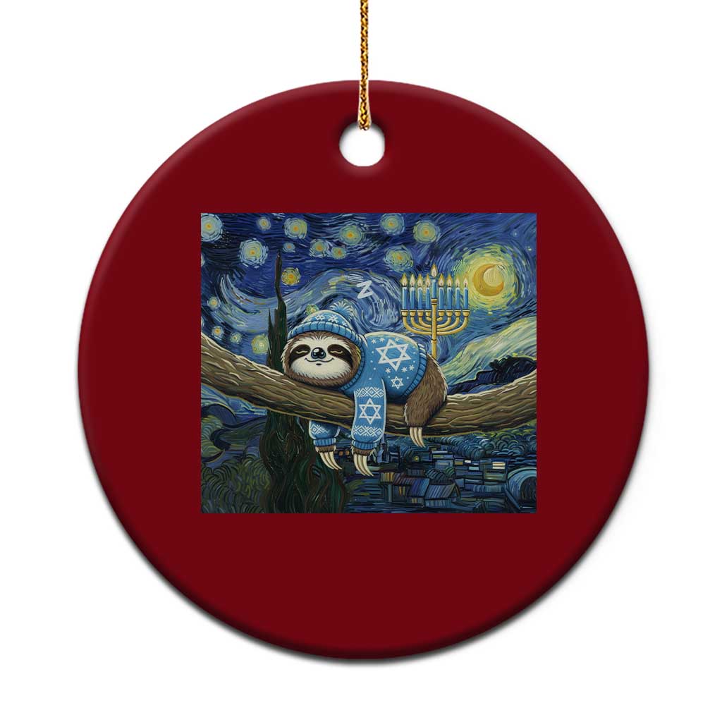 Funny Hanukkah Sloth Ceramic Ornament Van Gogh Starry Night Jewish Gift TS12 1pc Red Print Your Wear