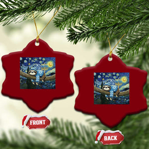 Funny Hanukkah Sloth Ceramic Ornament Van Gogh Starry Night Jewish Gift TS12 Print Your Wear