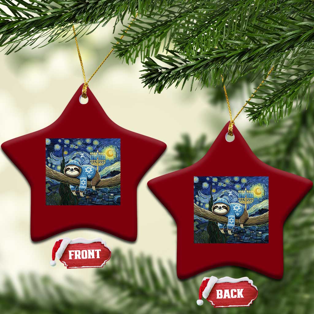 Funny Hanukkah Sloth Ceramic Ornament Van Gogh Starry Night Jewish Gift TS12 Print Your Wear