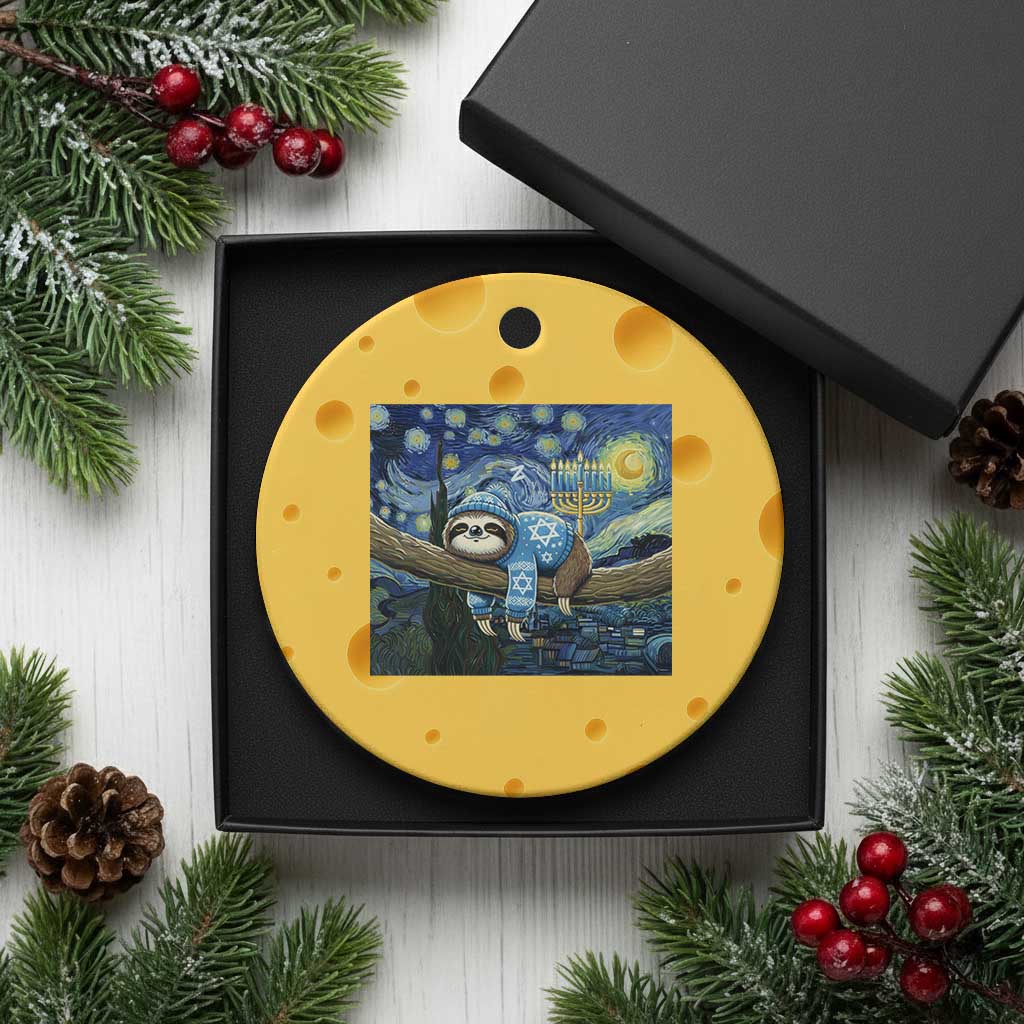 Funny Hanukkah Sloth Ceramic Ornament Van Gogh Starry Night Jewish Gift TS12 1pc Yellow Cheese Print Your Wear