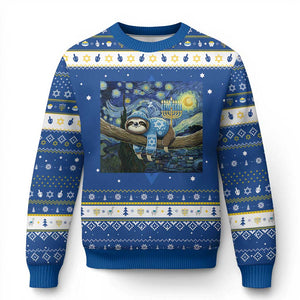 Funny Sloth Hanukkah Ugly Sweater Van Gogh Starry Night Jewish Gift TS12 Blue White Print Your Wear
