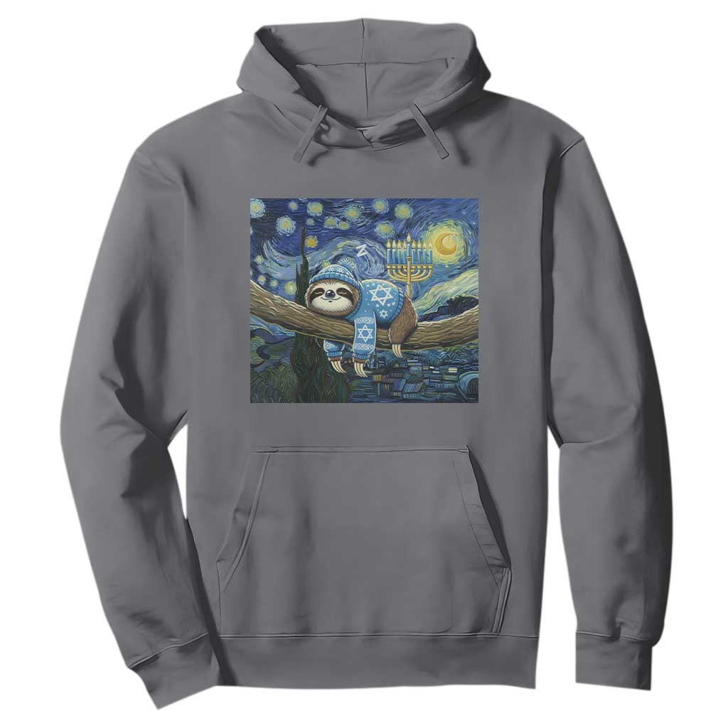 Funny Hanukkah Sloth Hoodie Van Gogh Starry Night Jewish Gift TS12 Charcoal Print Your Wear