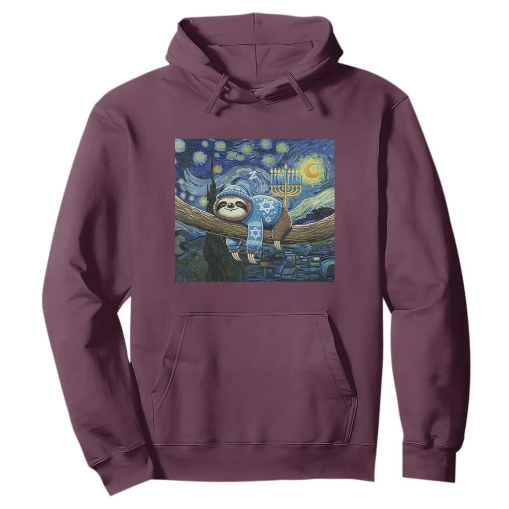 Funny Hanukkah Sloth Hoodie Van Gogh Starry Night Jewish Gift TS12 Maroon Print Your Wear