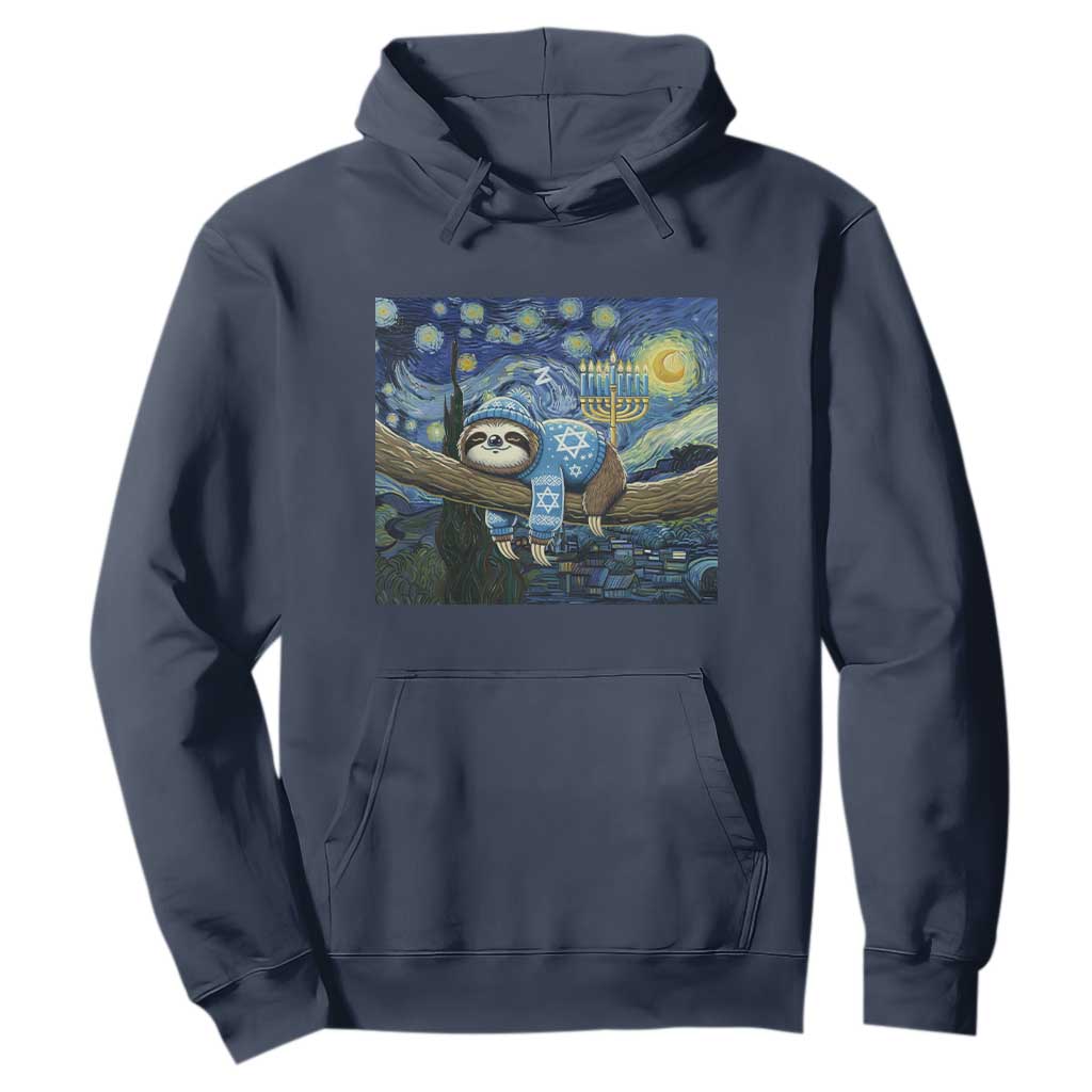 Funny Hanukkah Sloth Hoodie Van Gogh Starry Night Jewish Gift TS12 Navy Print Your Wear