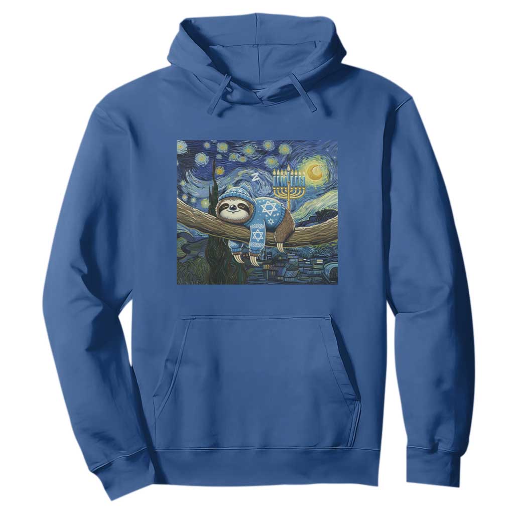 Funny Hanukkah Sloth Hoodie Van Gogh Starry Night Jewish Gift TS12 Royal Blue Print Your Wear
