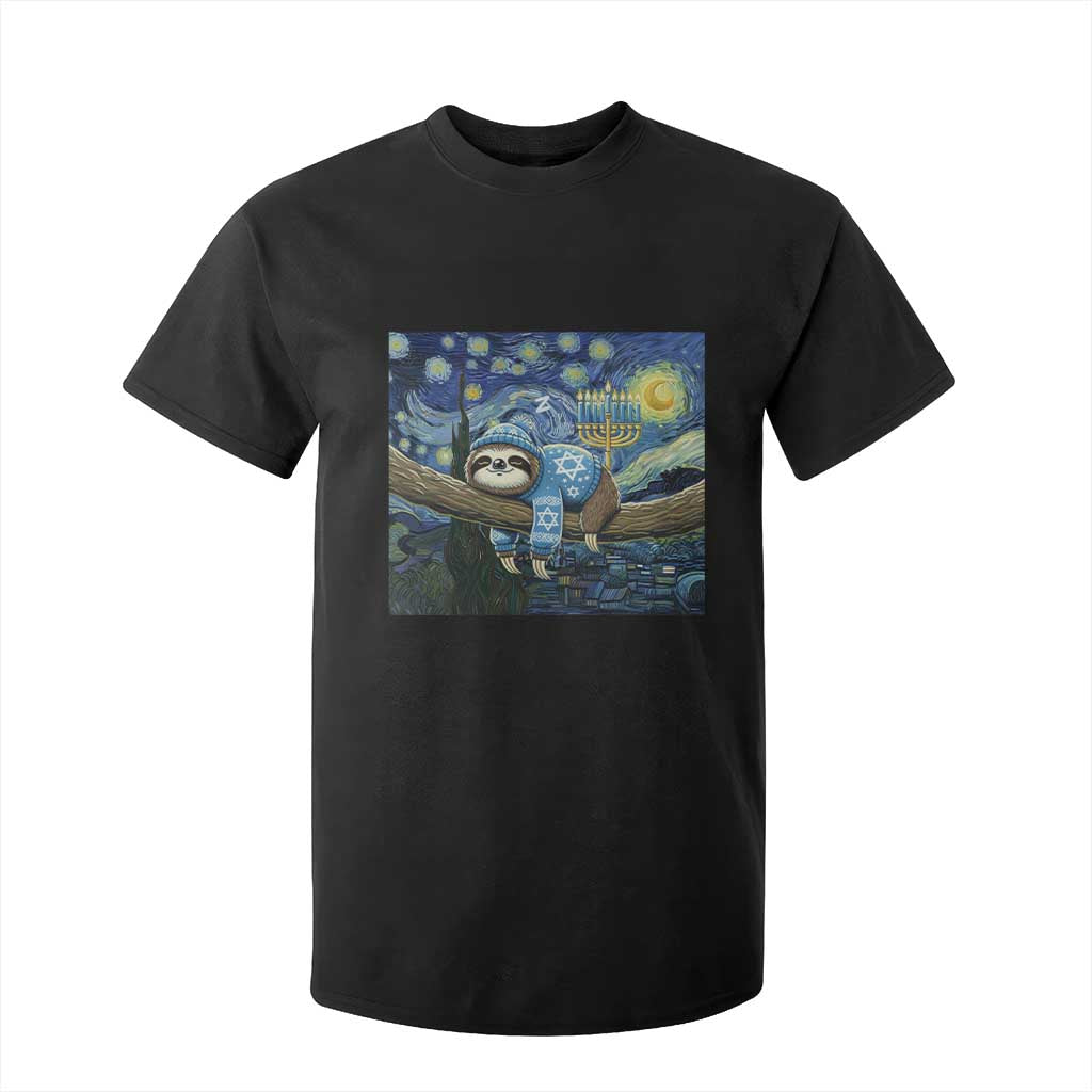 Funny Hanukkah Sloth T Shirt For Kid Van Gogh Starry Night Jewish Gift TS12 Black Print Your Wear