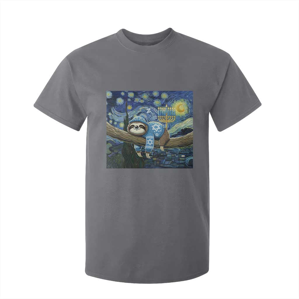 Funny Hanukkah Sloth T Shirt For Kid Van Gogh Starry Night Jewish Gift TS12 Charcoal Print Your Wear