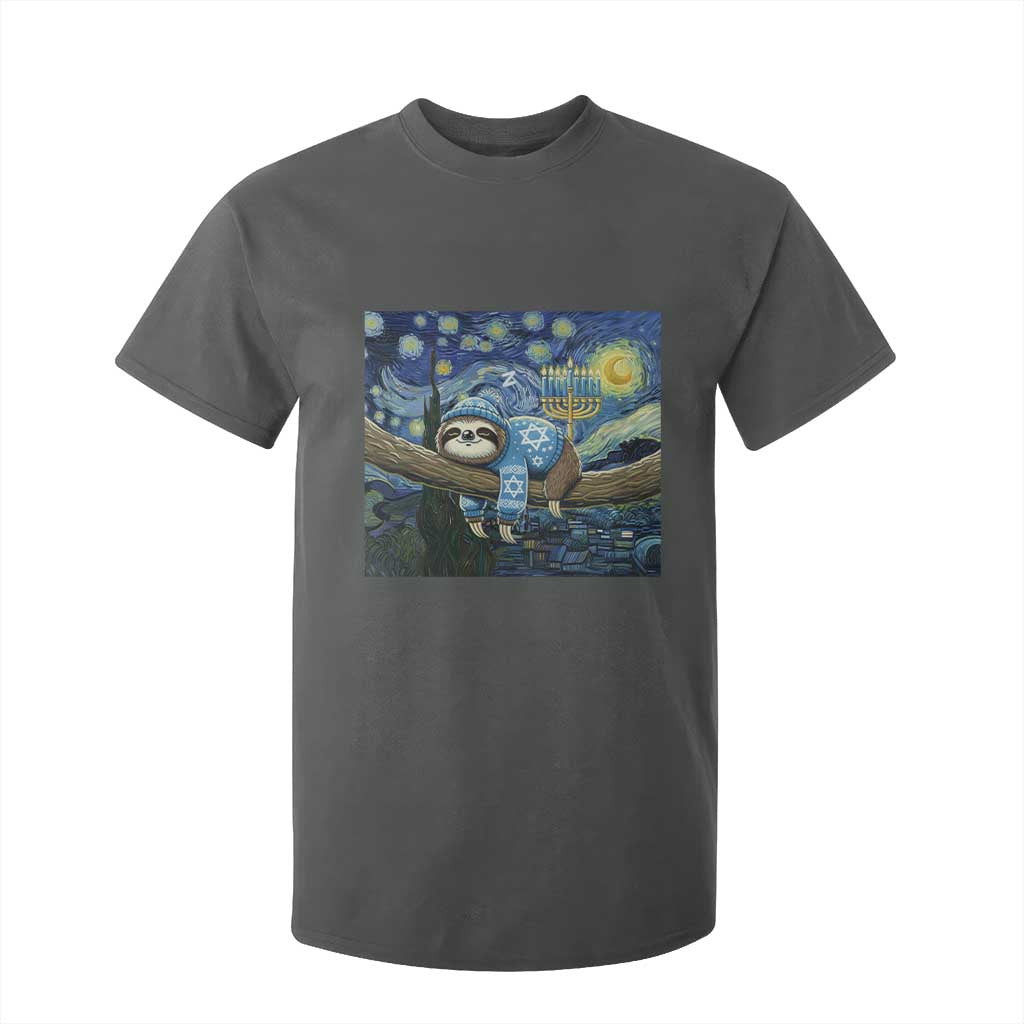 Funny Hanukkah Sloth T Shirt For Kid Van Gogh Starry Night Jewish Gift TS12 Dark Heather Print Your Wear