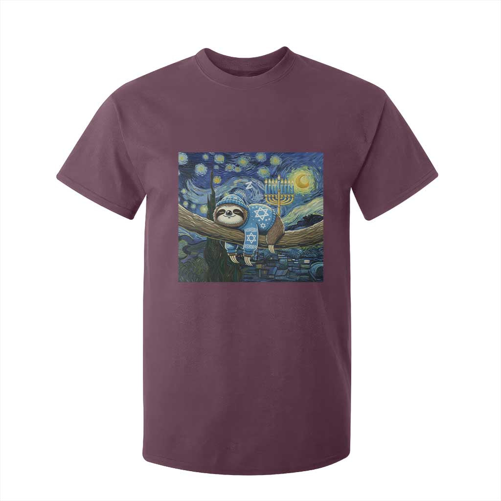 Funny Hanukkah Sloth T Shirt For Kid Van Gogh Starry Night Jewish Gift TS12 Maroon Print Your Wear