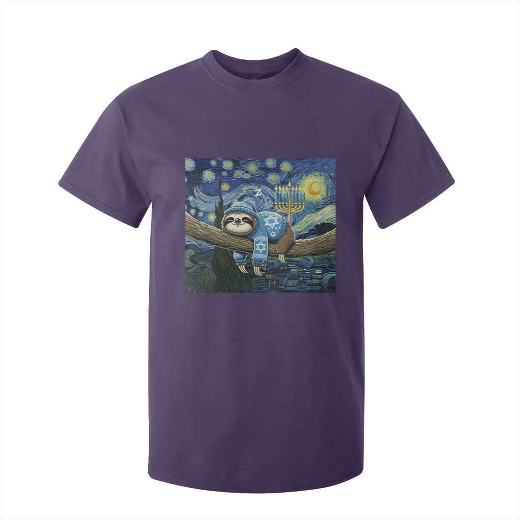 Funny Hanukkah Sloth T Shirt For Kid Van Gogh Starry Night Jewish Gift TS12 Purple Print Your Wear