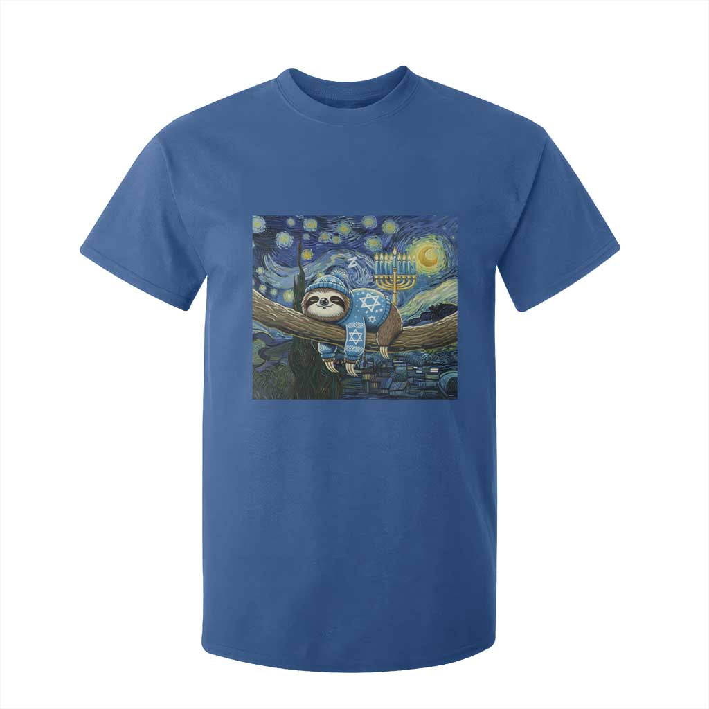 Funny Hanukkah Sloth T Shirt For Kid Van Gogh Starry Night Jewish Gift TS12 Royal Blue Print Your Wear