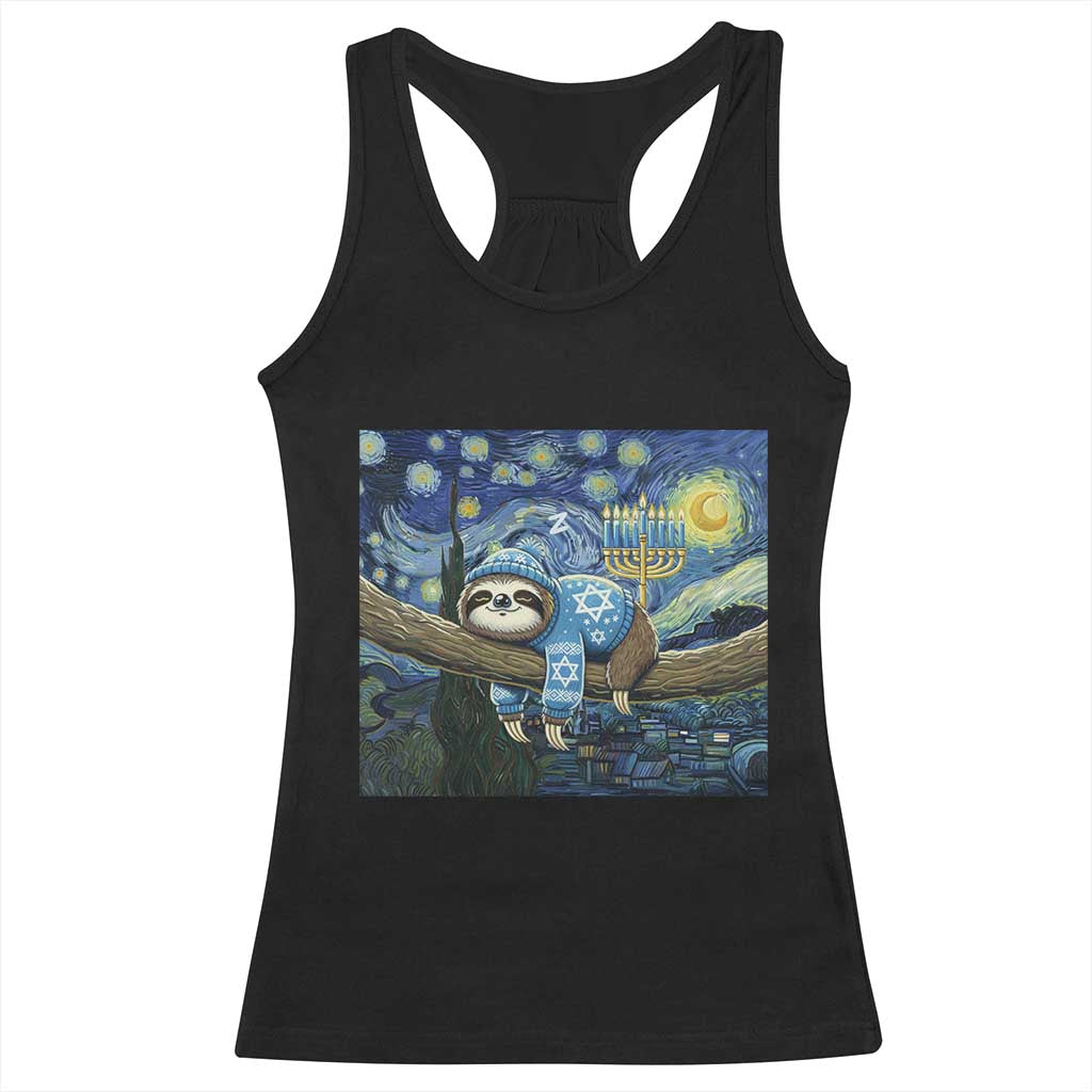 Funny Hanukkah Sloth Racerback Tank Top Van Gogh Starry Night Jewish Gift TS12 Black Print Your Wear