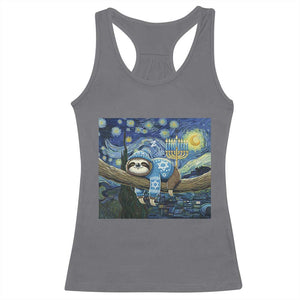 Funny Hanukkah Sloth Racerback Tank Top Van Gogh Starry Night Jewish Gift TS12 Charcoal Print Your Wear