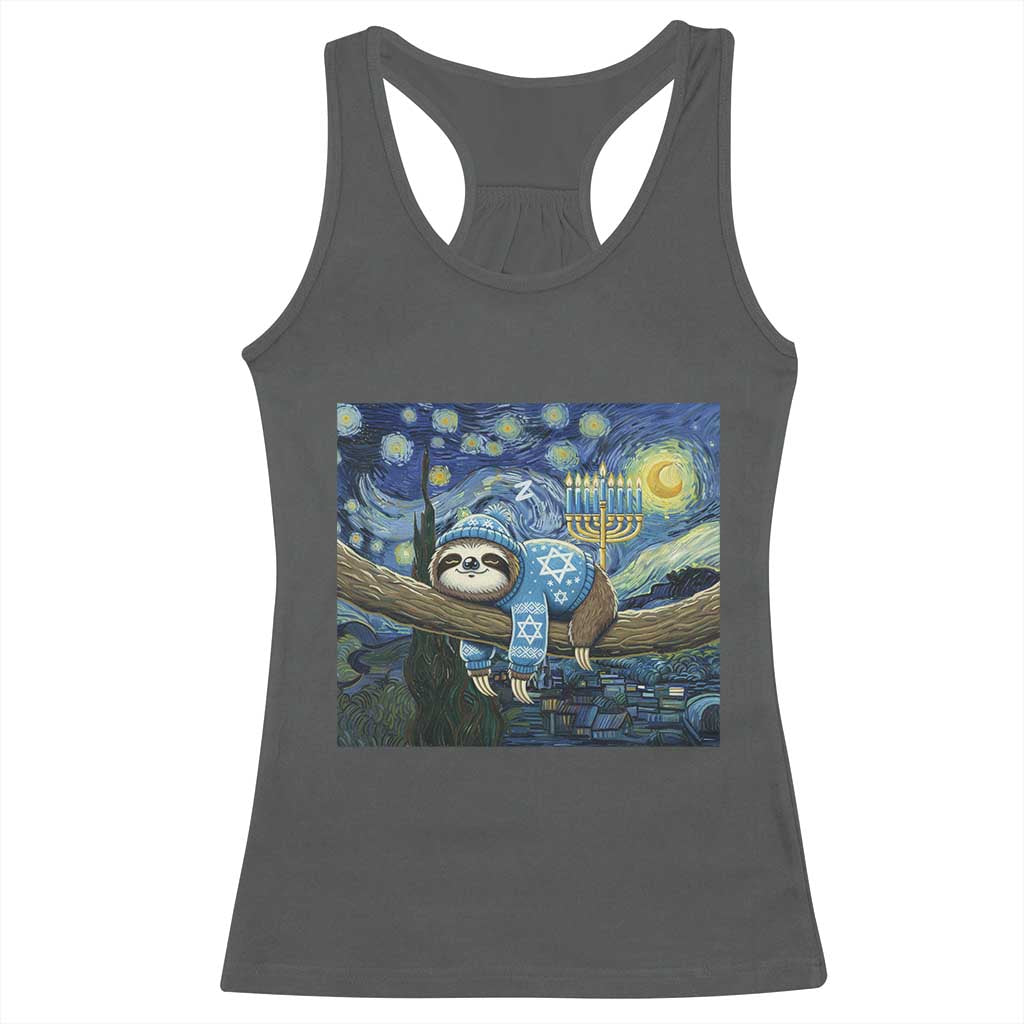 Funny Hanukkah Sloth Racerback Tank Top Van Gogh Starry Night Jewish Gift TS12 Dark Heather Print Your Wear
