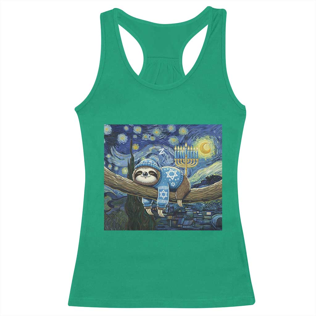 Funny Hanukkah Sloth Racerback Tank Top Van Gogh Starry Night Jewish Gift TS12 Irish Green Print Your Wear