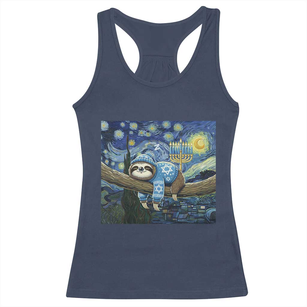 Funny Hanukkah Sloth Racerback Tank Top Van Gogh Starry Night Jewish Gift TS12 Navy Print Your Wear