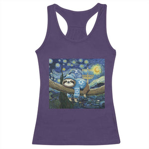 Funny Hanukkah Sloth Racerback Tank Top Van Gogh Starry Night Jewish Gift TS12 Purple Print Your Wear