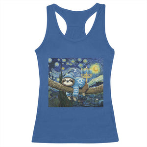 Funny Hanukkah Sloth Racerback Tank Top Van Gogh Starry Night Jewish Gift TS12 Royal Blue Print Your Wear