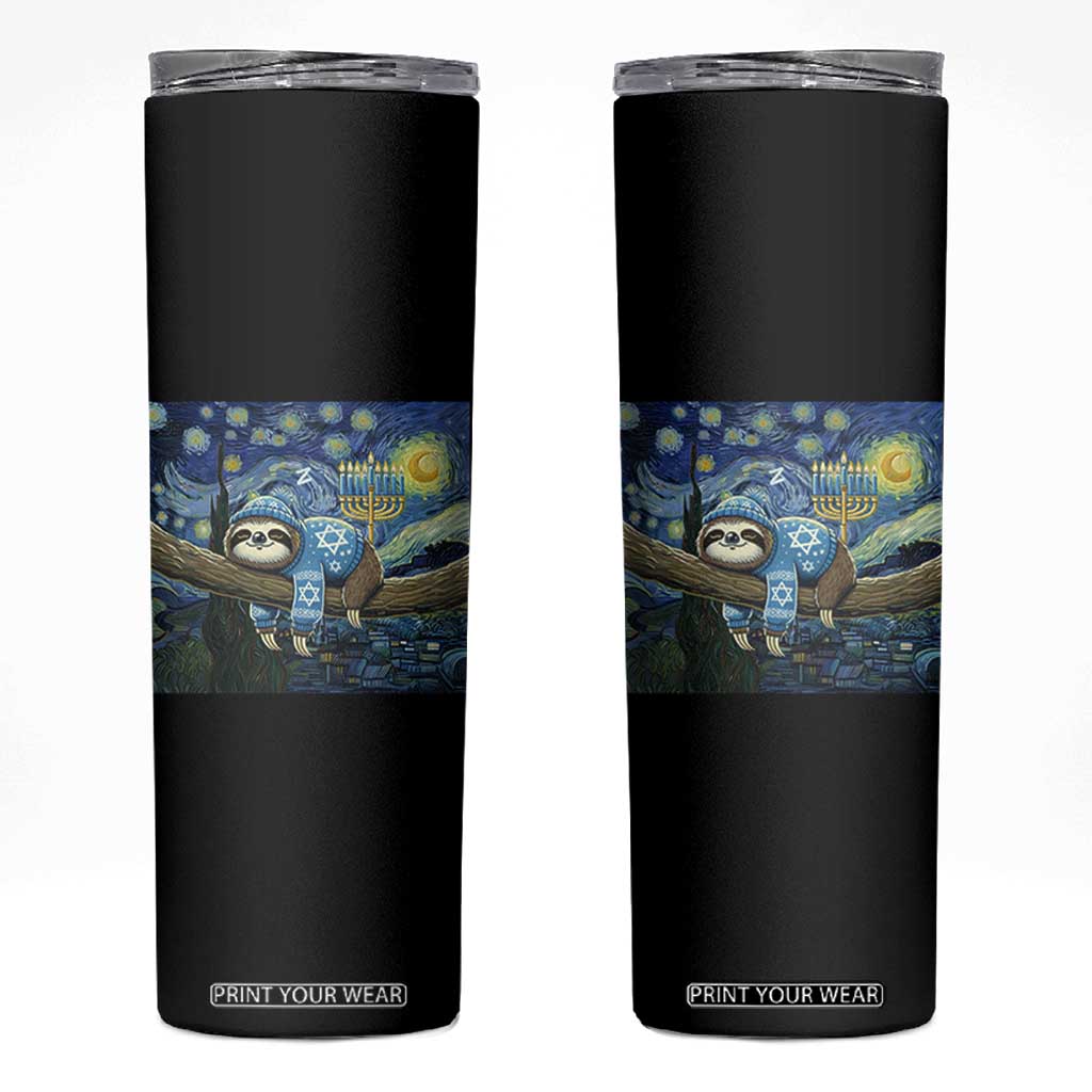 Funny Hanukkah Sloth Skinny Tumbler Van Gogh Starry Night Jewish Gift TS12 Black Print Your Wear