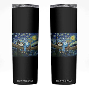 Funny Hanukkah Sloth Skinny Tumbler Van Gogh Starry Night Jewish Gift TS12 Black Print Your Wear