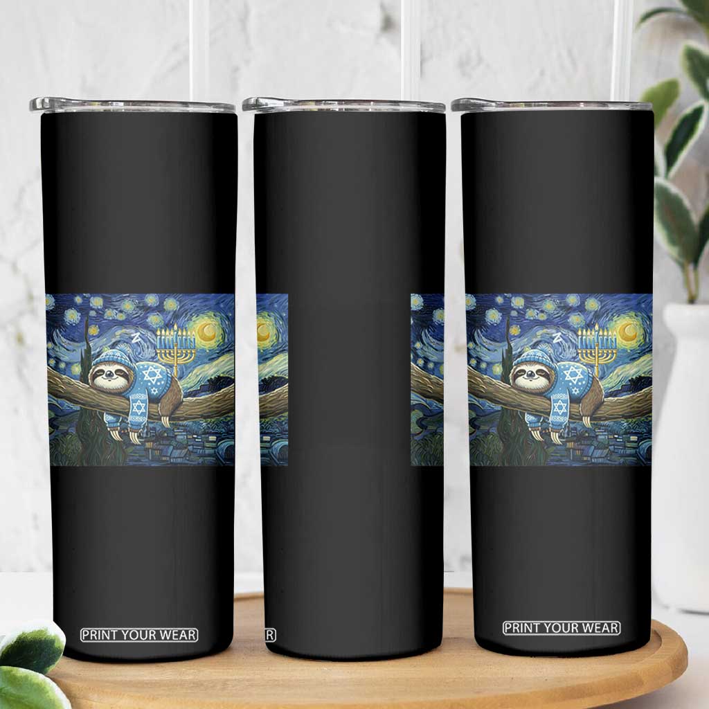 Funny Hanukkah Sloth Skinny Tumbler Van Gogh Starry Night Jewish Gift TS12 Print Your Wear