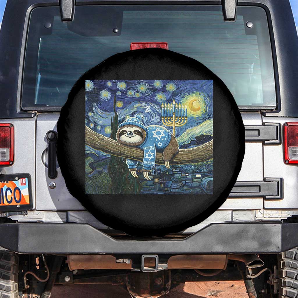 Funny Hanukkah Sloth Spare Tire Cover Van Gogh Starry Night Jewish Gift TS12 No hole Black Print Your Wear
