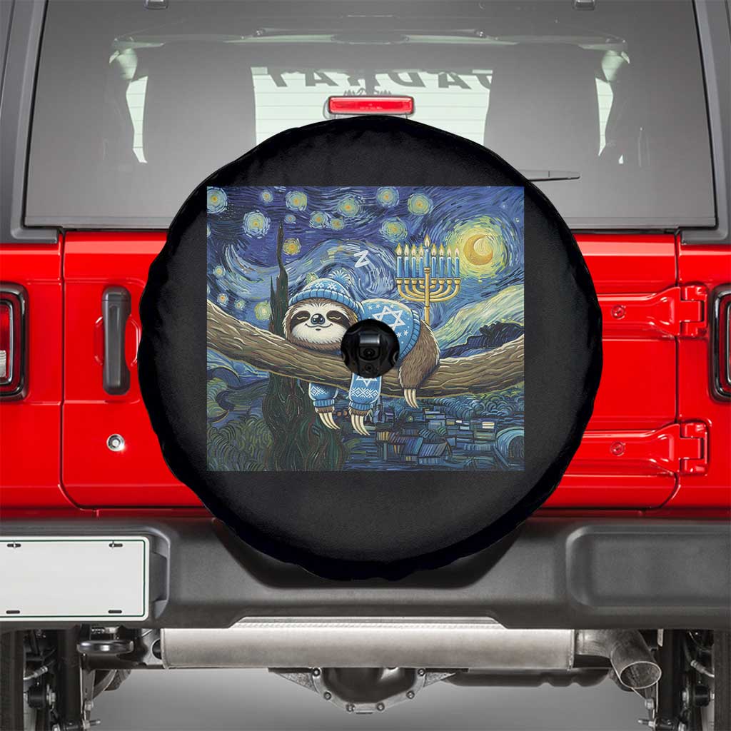 Funny Hanukkah Sloth Spare Tire Cover Van Gogh Starry Night Jewish Gift TS12 Black Print Your Wear