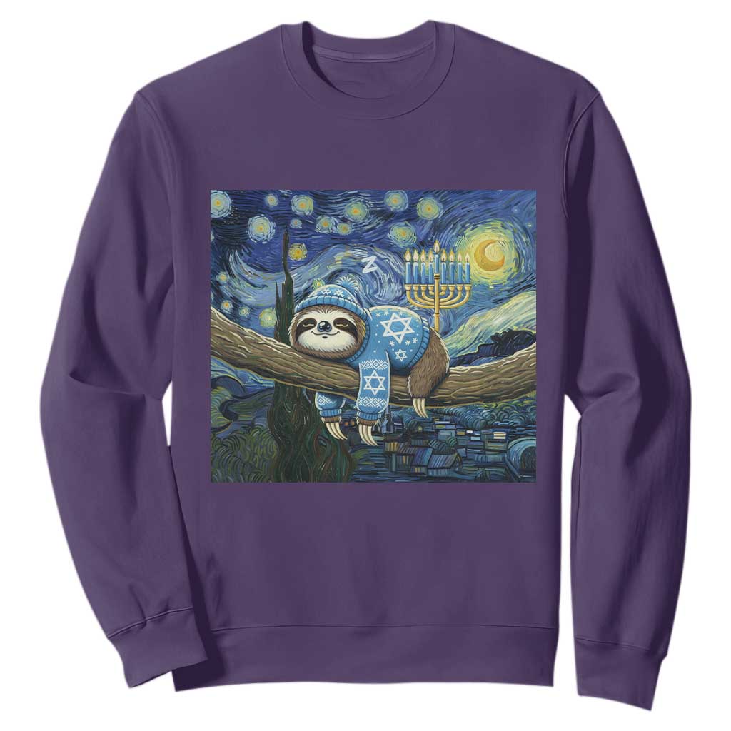 Funny Hanukkah Sloth Sweatshirt Van Gogh Starry Night Jewish Gift TS12 Purple Print Your Wear