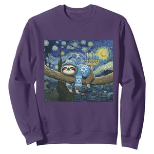 Funny Hanukkah Sloth Sweatshirt Van Gogh Starry Night Jewish Gift TS12 Purple Print Your Wear