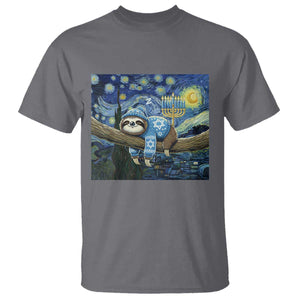 Funny Hanukkah Sloth T Shirt Van Gogh Starry Night Jewish Gift TS12 Charcoal Print Your Wear