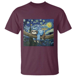 Funny Hanukkah Sloth T Shirt Van Gogh Starry Night Jewish Gift TS12 Maroon Print Your Wear